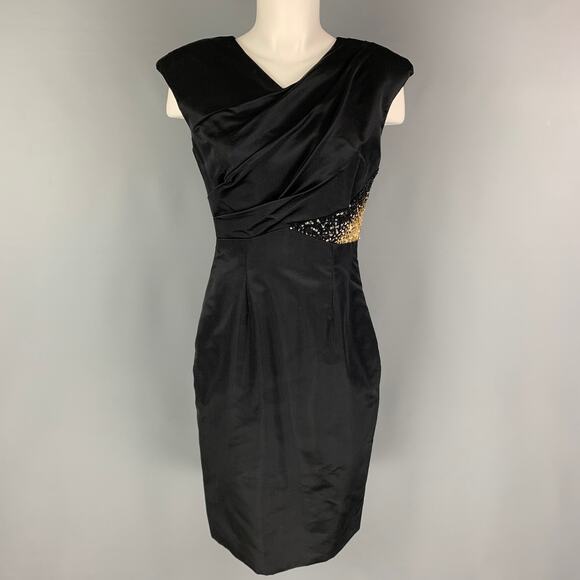 MONIQUE LHUILLIER Size 4 Black Gold Silk Rayon Sequined Cocktail Dress - Picture 1 of 7